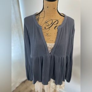 Lucky Brand (L/XL) Blue/Grey Peplum Blouse ONLY